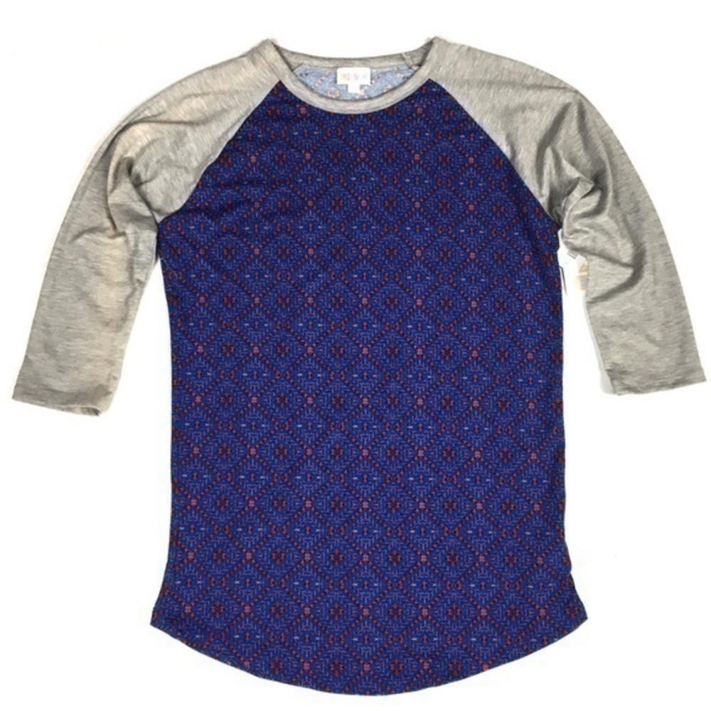 LulaRoe Randy Womens Size S Diamond‎ Print Baseball Tee